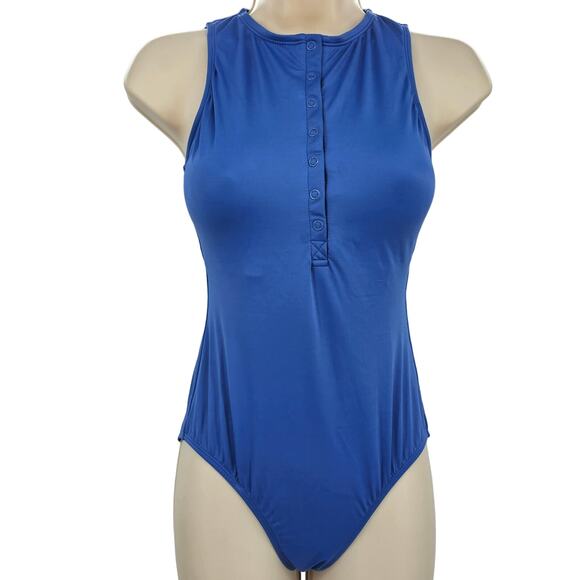 Andie Swim Womans size XS The Malibu One-Piece Swimsuit in Blue Snap Front NEW - Picture 1 of 8